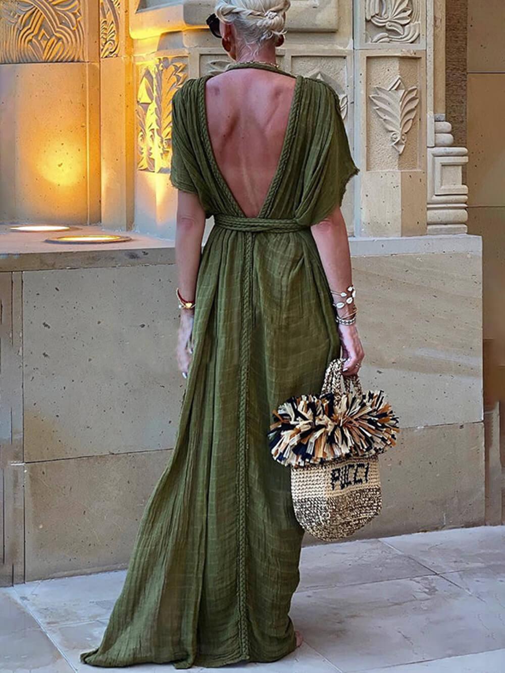 Elena | Vestido maxi kimono drapeado con abertura