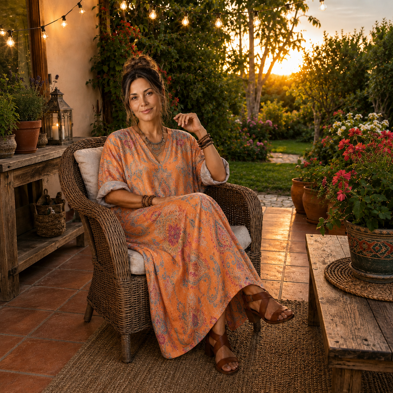 Remi | Vestido Midi Estampado Oversize con Cuello Muesca y Bolsillos