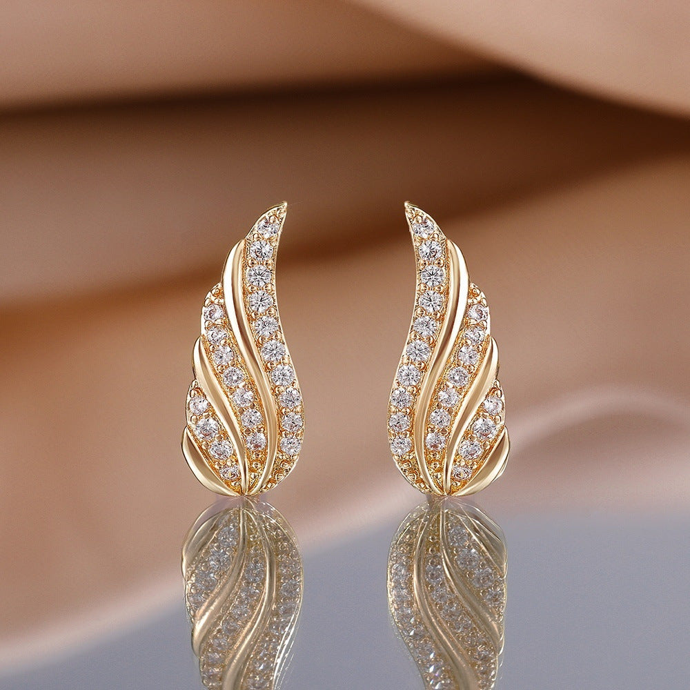Aretes Pavé Hoja Modernos | Oro