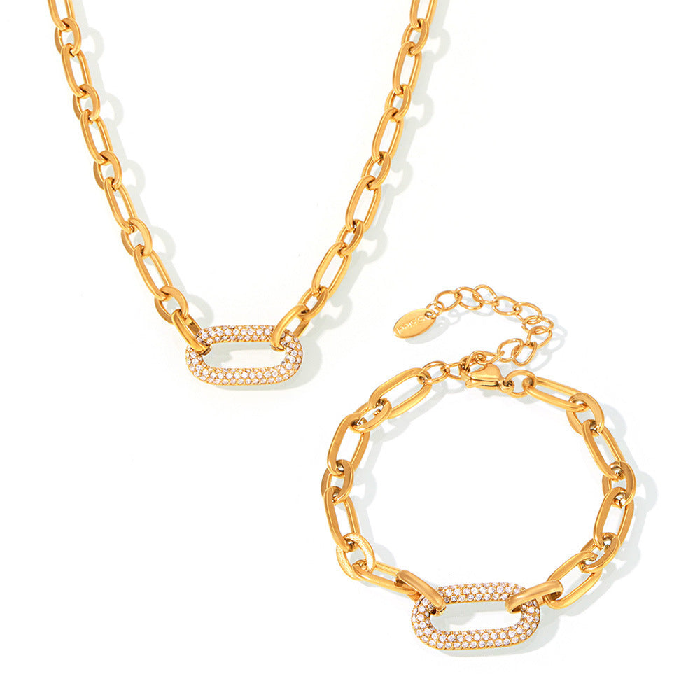 <strong>Conjunto de Joyería Cadena Gruesa con Pavé | Oro</strong>