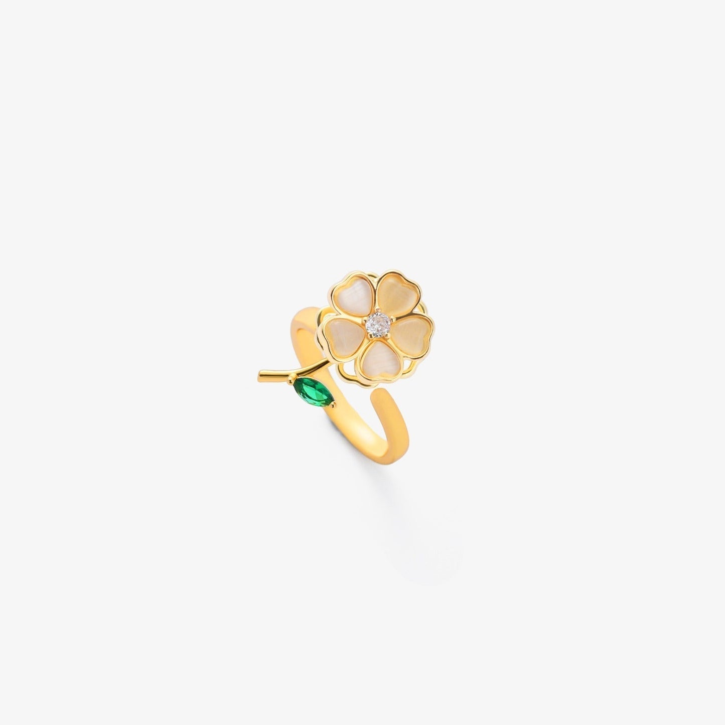 Giratorio Anillo Esmeralda Flor y Hoja | Oro