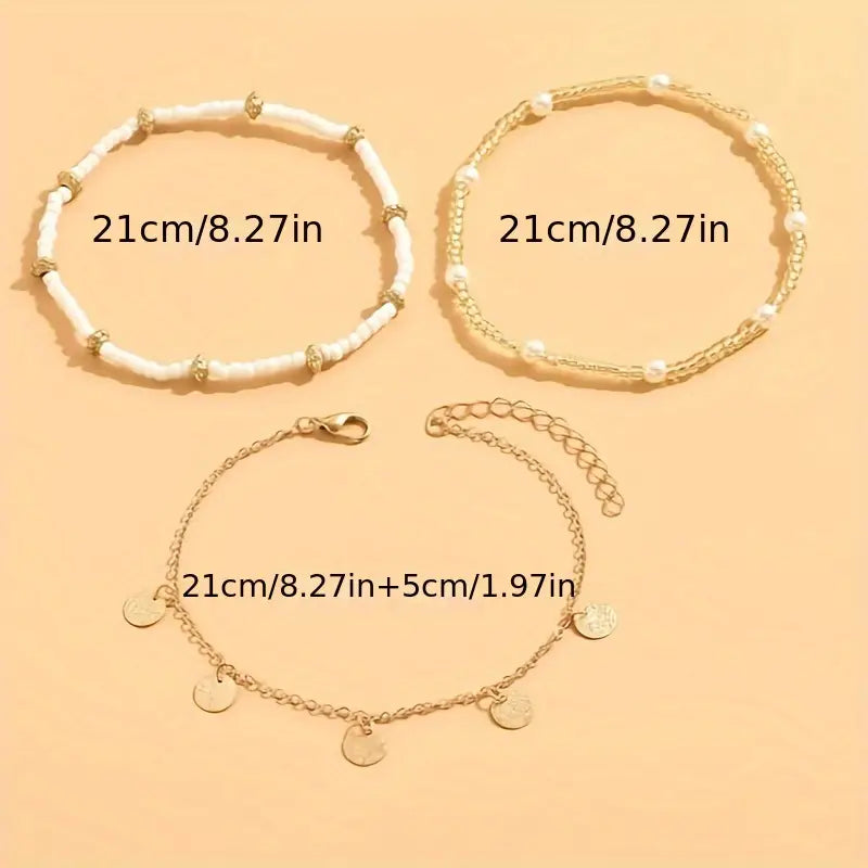 Zapatilla 3 Pulseras para Tobillo Coastal Charm | Oro