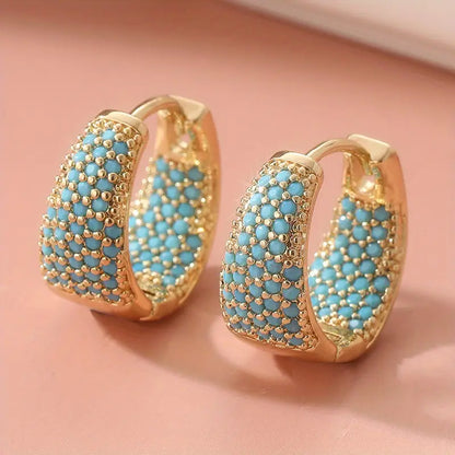 <p>Aretes de Aro con Cuentas Turquesas Tono Dorado | Oro</p>