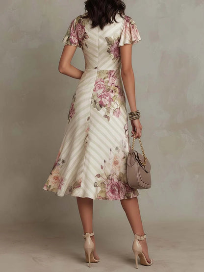 Margaret | Vestido midi de satén con flores en estilo vintage