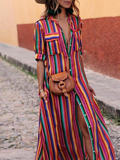 Nancy | Conjunto de verano: camisa a rayas y falda larga