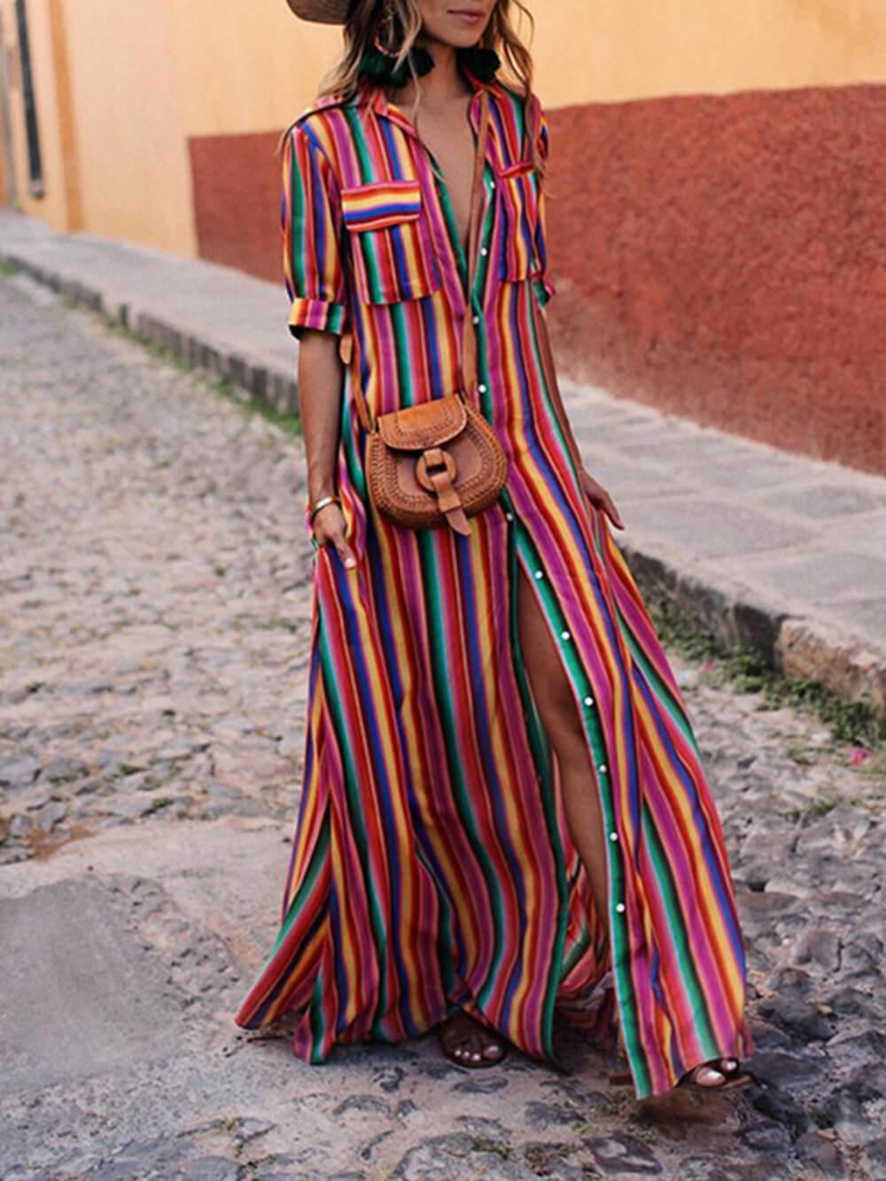 Nancy | Conjunto de verano: camisa a rayas y falda larga