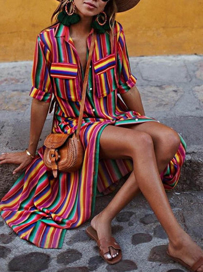 Nancy | Conjunto de verano: camisa a rayas y falda larga
