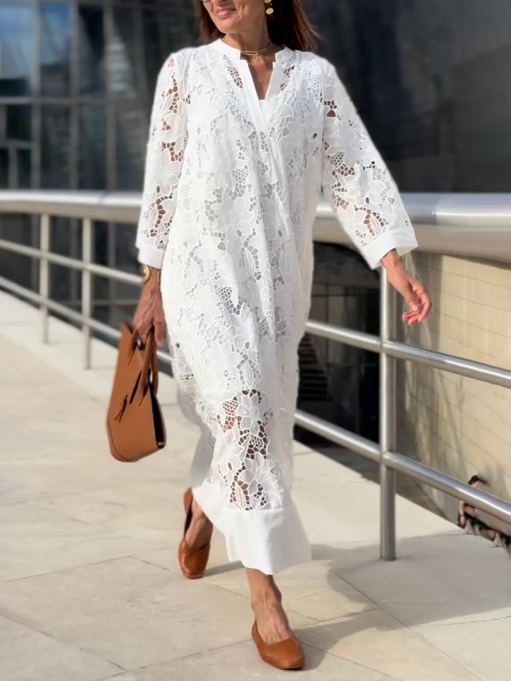 Willow | Vestido midi de playa con flores y escote en V