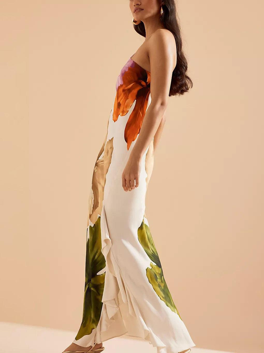 Kira | Vestido maxi de resort con flores de un solo hombro