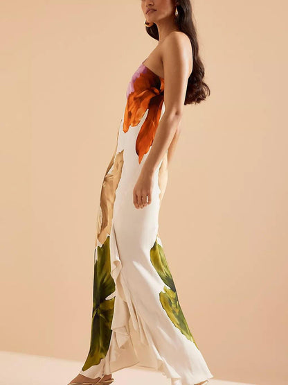 Kira | Vestido maxi de resort con flores de un solo hombro