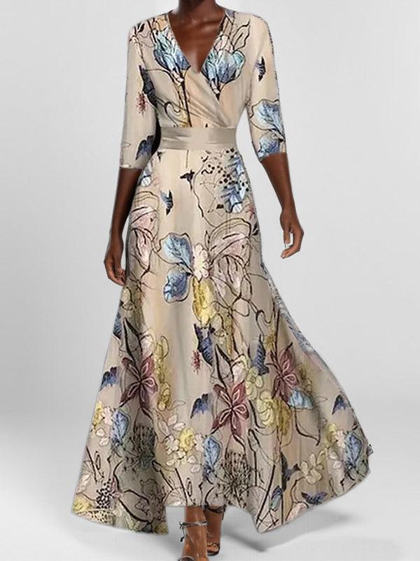 Lea | Elegante vestido maxi de playa con mangas tres cuartos