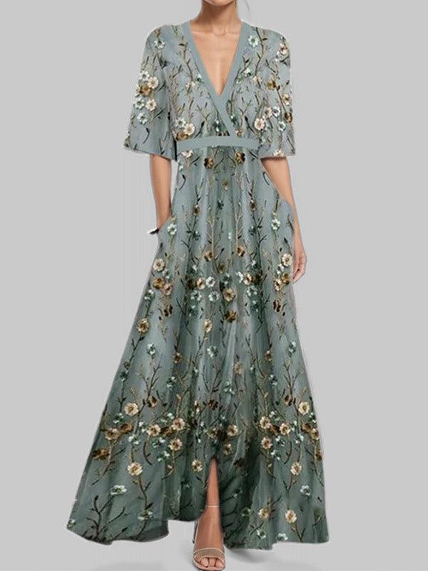 Lea | Elegante vestido maxi de playa con mangas tres cuartos