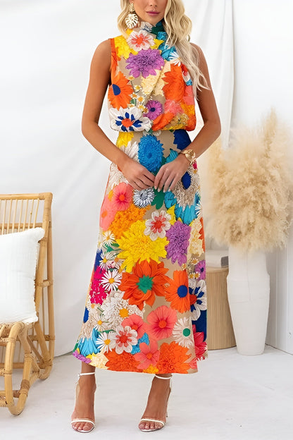 Summer | Vestido maxi de flores sin mangas con lazo en el escote