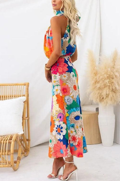 Summer | Vestido maxi de flores sin mangas con lazo en el escote
