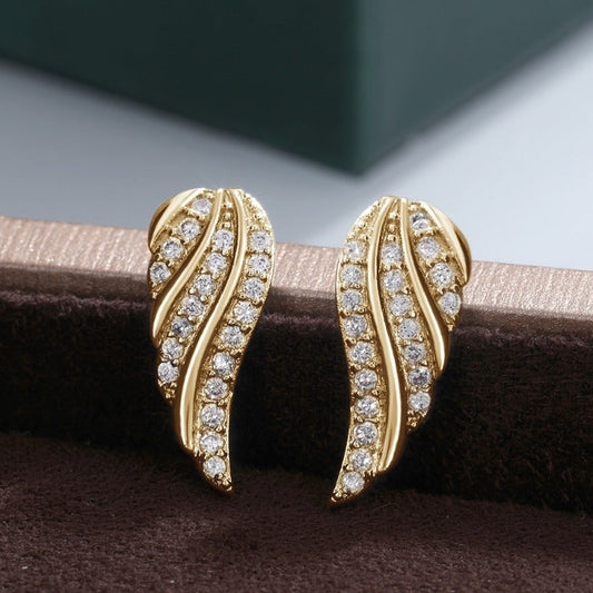 Aretes Pavé Hoja Modernos | Oro