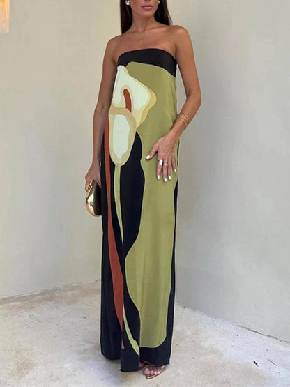 Joan | Vestido maxi sin tirantes con estampado