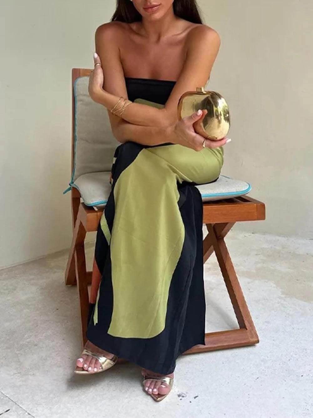 Joan | Vestido maxi sin tirantes con estampado