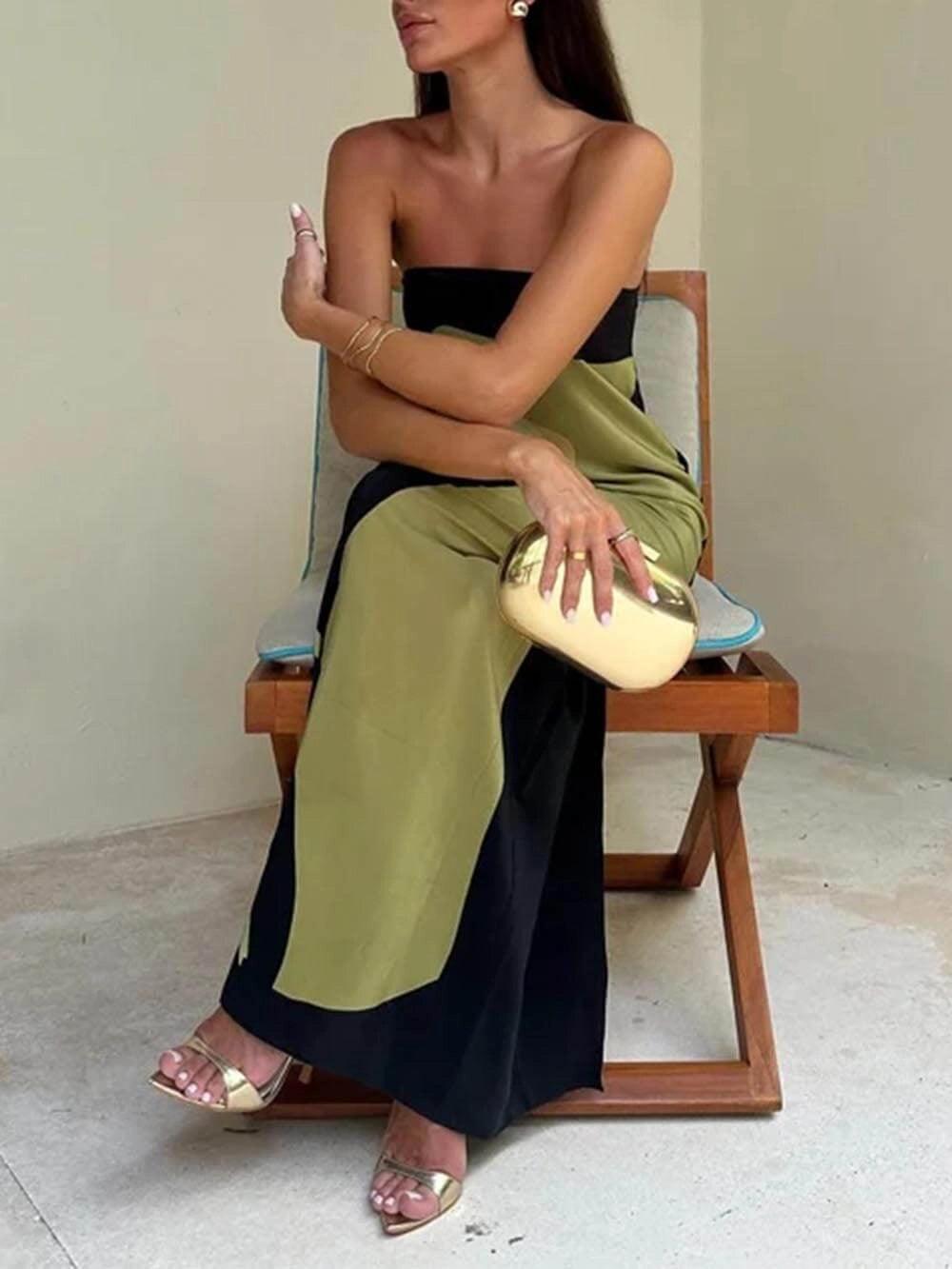 Joan | Vestido maxi sin tirantes con estampado