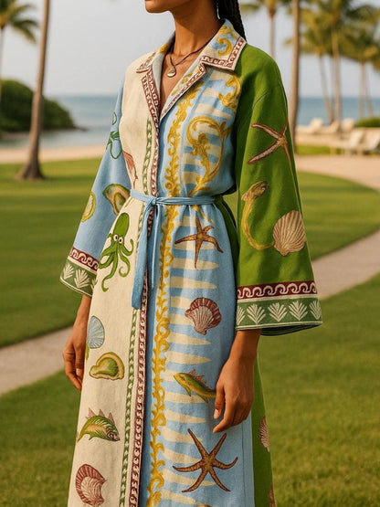 Sandra | Vestido midi de camisa con cinturón y estampado