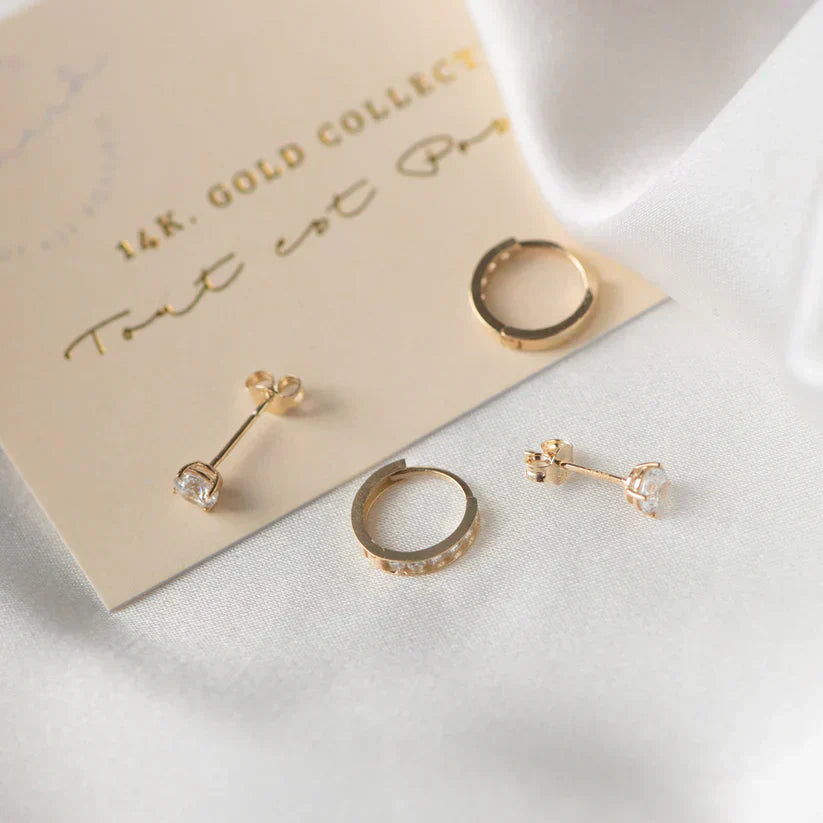 Dara Brillane Conjunto de Aretes con Piedra | Oro