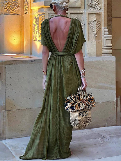 Elena | Vestido maxi kimono drapeado con abertura