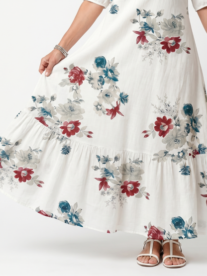 Maeva | Vestido Midi Floral con Cuello de Borlas