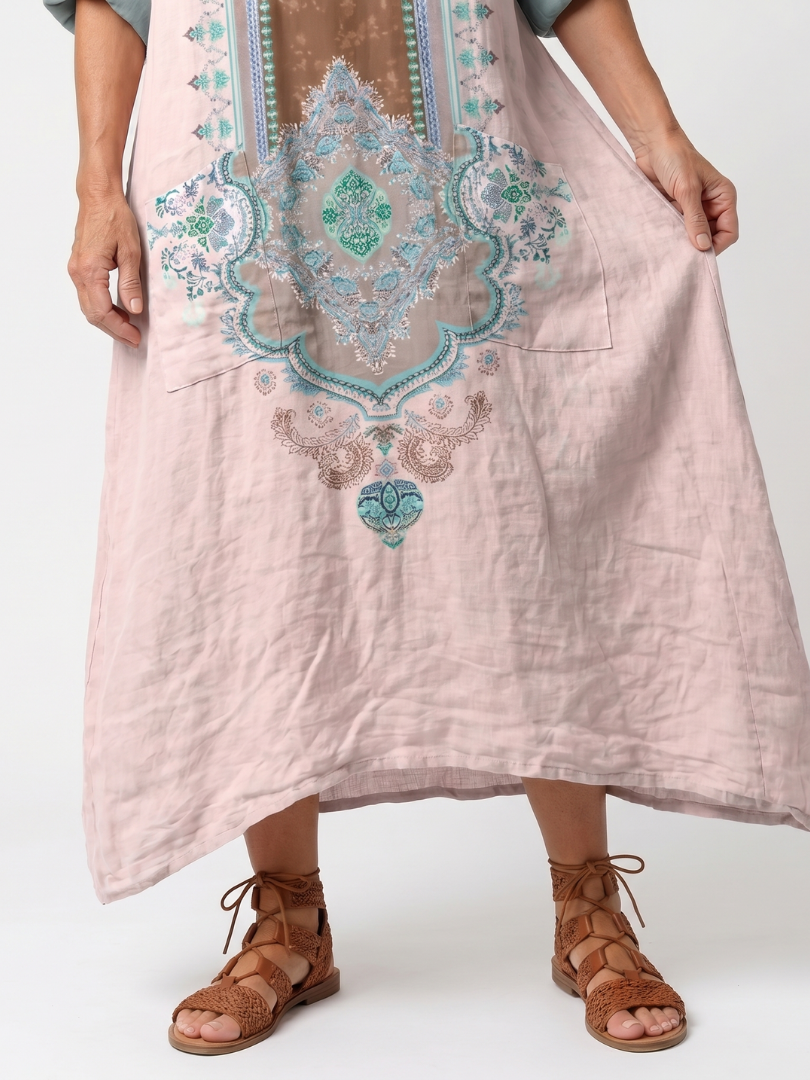 Kenza | Vestido Midi Relajado con Paneles de Diseno y Bolsillos