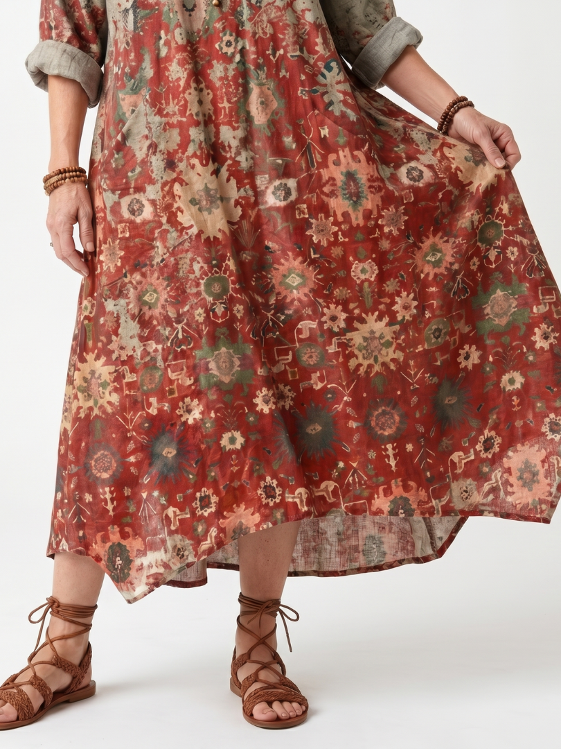 Saffron | Vestido Midi Estampado Relajado con Bolsillos