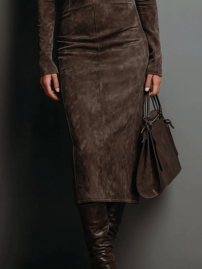 Robine | Vestido midi de ante con mangas largas