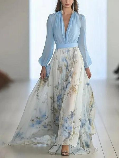 Madeleine | Deslumbrante vestido maxi floral con escote en V