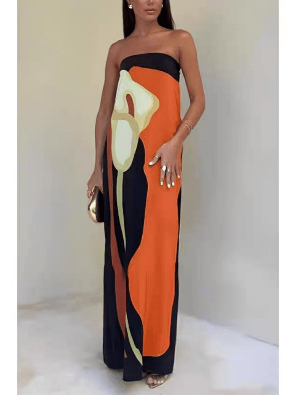 Joan | Vestido maxi sin tirantes con estampado