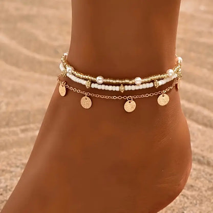 Zapatilla 3 Pulseras para Tobillo Coastal Charm | Oro