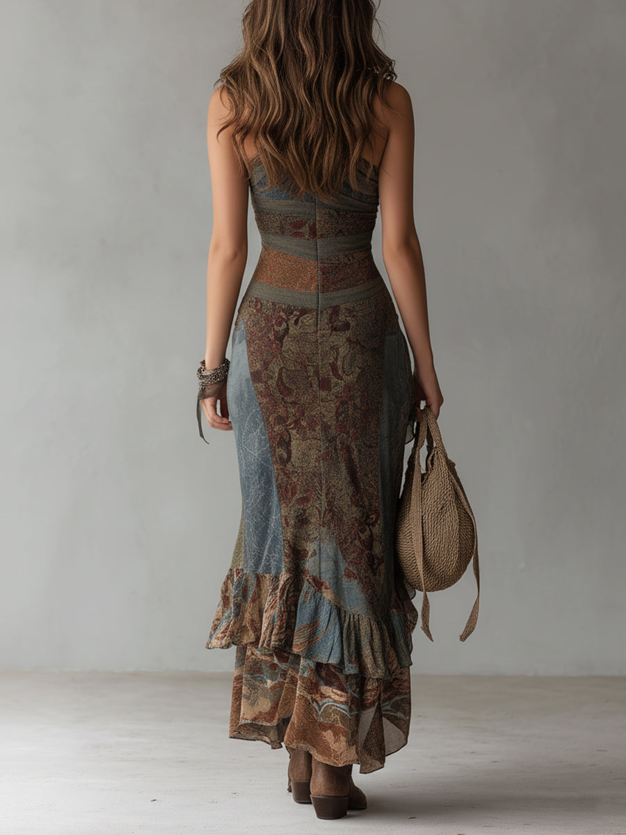 Truus | Vestido maxi con flores de estilo vintage