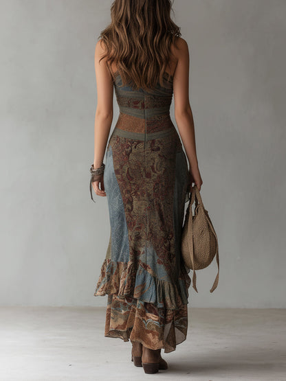Truus | Vestido maxi con flores de estilo vintage