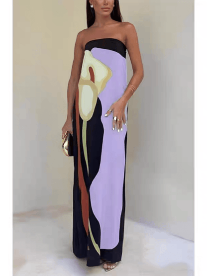 Joan | Vestido maxi sin tirantes con estampado