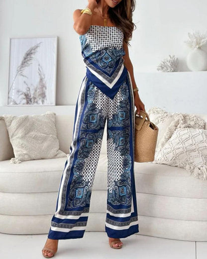 Helen | Conjunto de vacaciones de dos piezas: top atado y pantalones