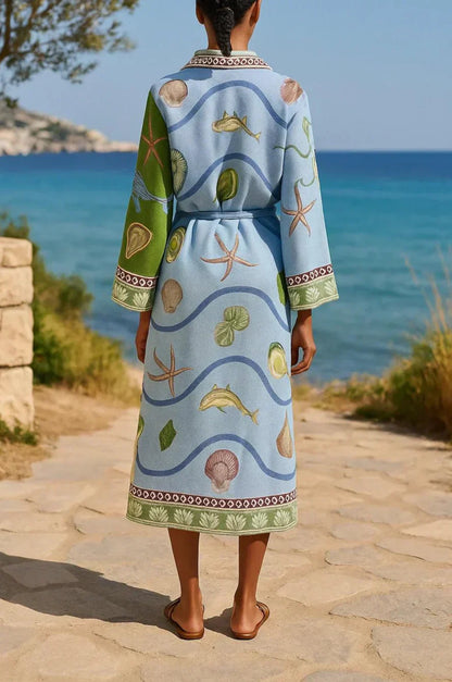 Sandra | Vestido midi de camisa con cinturón y estampado
