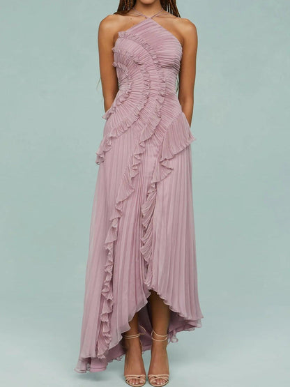 Ruth | Vestido largo plisado sin mangas con aberturas