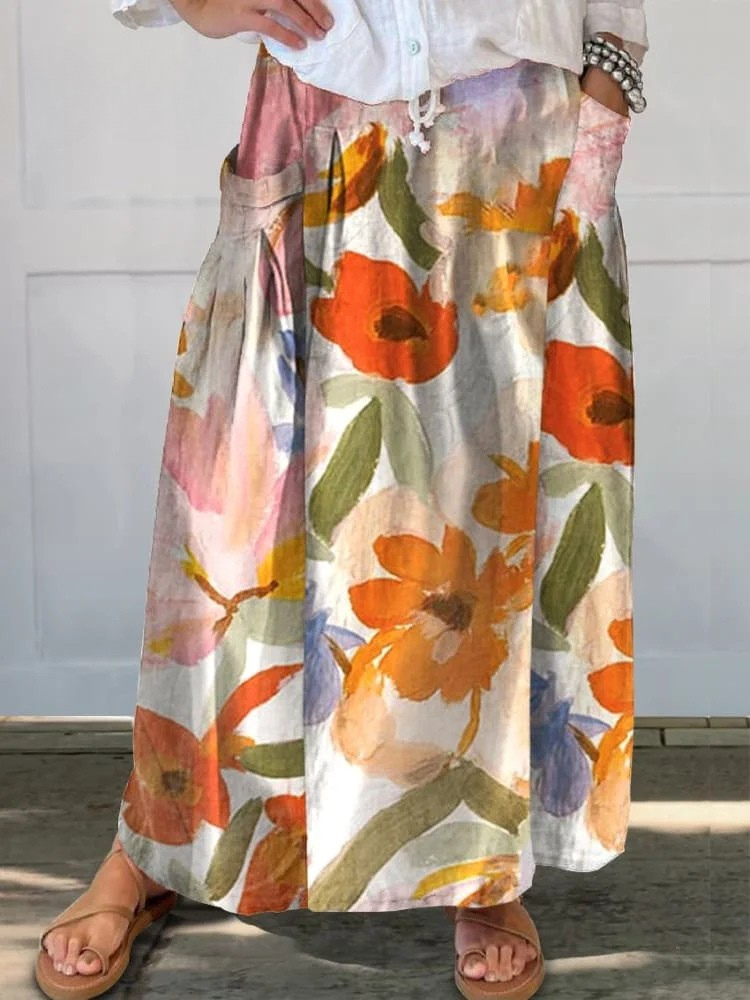 Meadow | Falda de flores silvestres con bolsillos