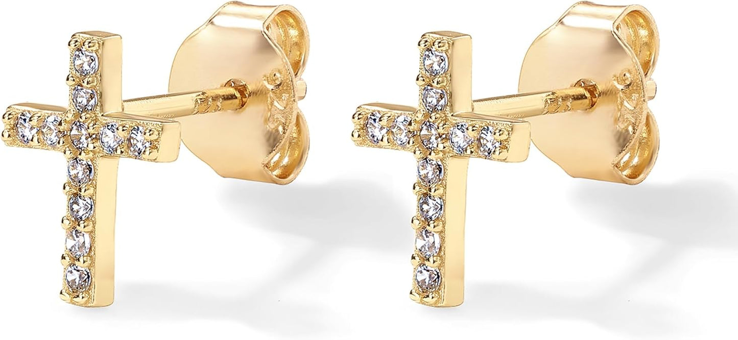 <p>Aretes de Perno Cruz con Pavé | Oro</p>