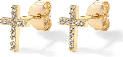 <p>Aretes de Perno Cruz con Pavé | Oro</p>