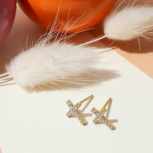 <p>Aretes de Perno Cruz con Pavé | Oro</p>