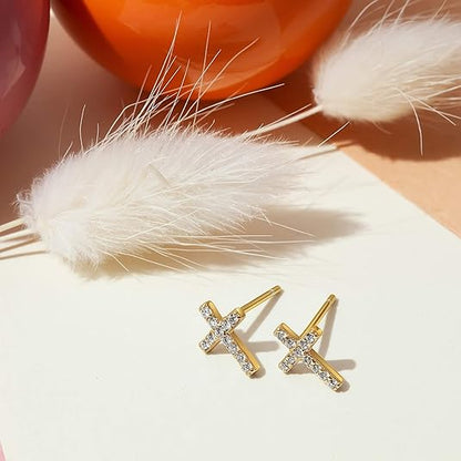 <p>Aretes de Perno Cruz con Pavé | Oro</p>