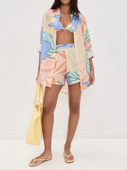Amandine | Conjunto con shorts en hojas tropicales