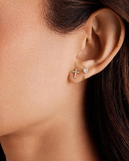 <p>Aretes de Perno Cruz con Pavé | Oro</p>