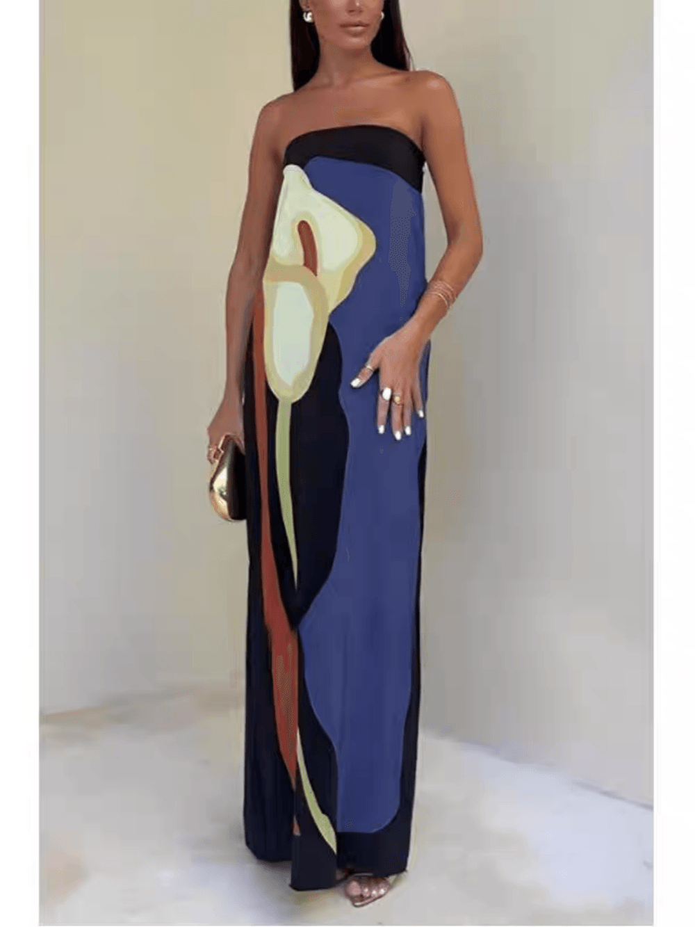 Joan | Vestido maxi sin tirantes con estampado