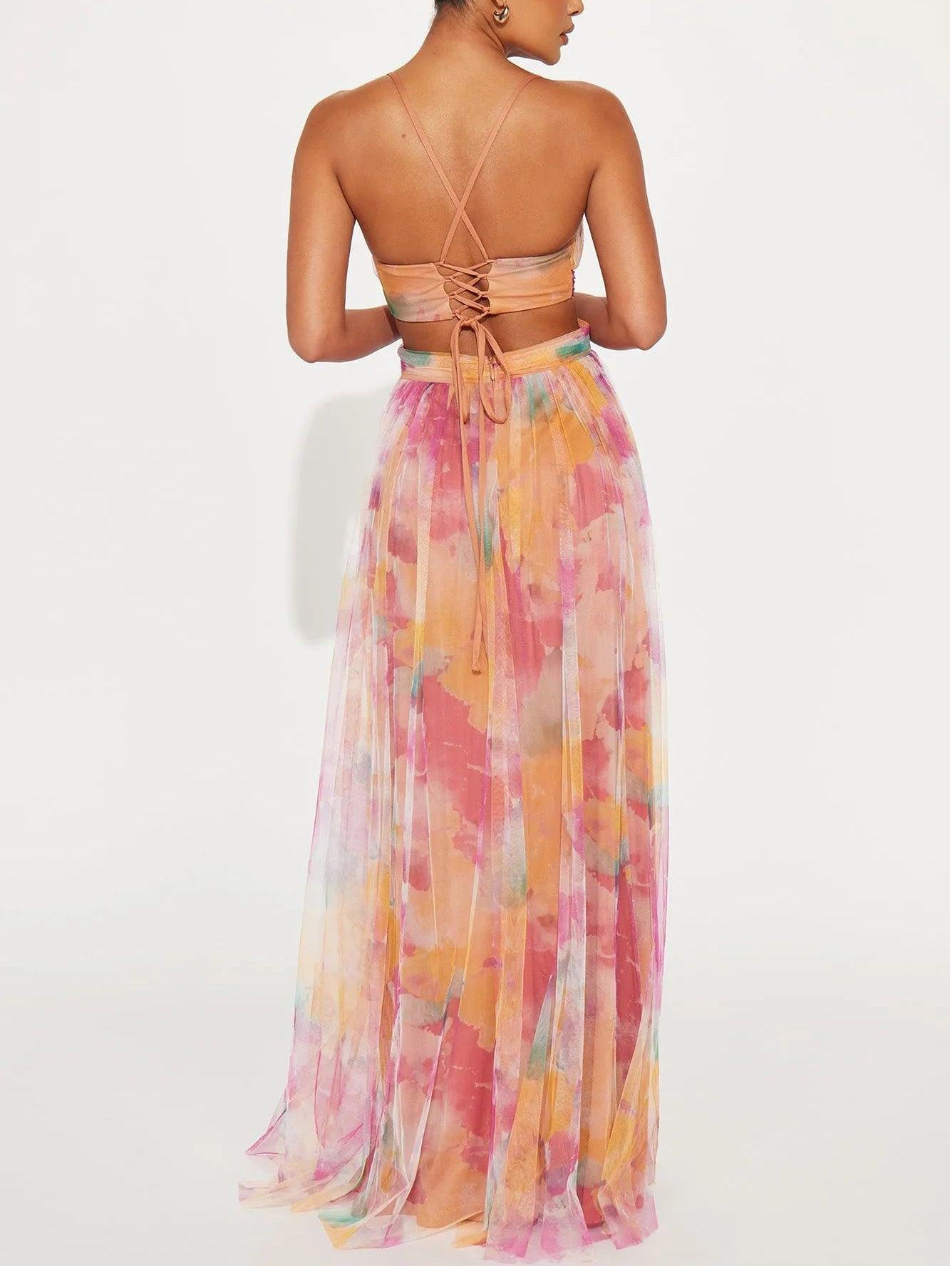 Karen | Vestido maxi con flores pintadas y escote en V