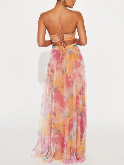 Karen | Vestido maxi con flores pintadas y escote en V