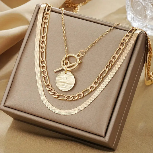 Savira Collares Multicapa Moneda Texturizada | Oro