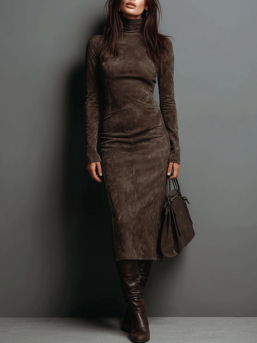 Robine | Vestido midi de ante con mangas largas